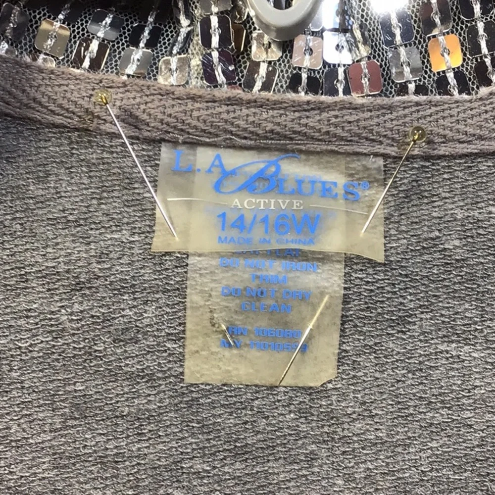 Vintage 90s L.A.BLUES ‘Active’ Grey Silver Sequin Hoodie Sweatshirt Jacket - Picture 3 of 6